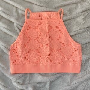 Aerie seamless crochet lace sports bra top orange Sz L